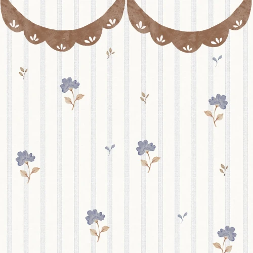 Tapeta Dekornik Delicate Retro Flowers with Ornament – niebieskie kwiaty retro z ornamentem