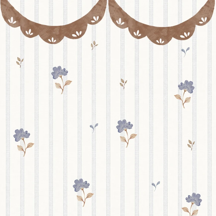 Tapeta Dekornik Delicate Retro Flowers with Ornament – niebieskie kwiaty retro z ornamentem
