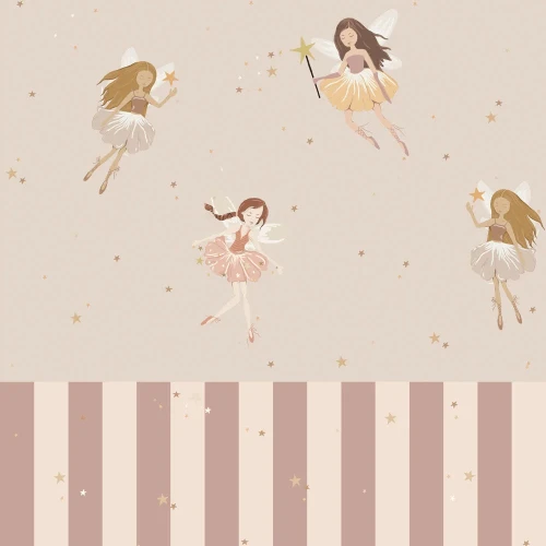 Tapeta Dekornik Fairies Beige and Stripes – beżowe wróżki i paski