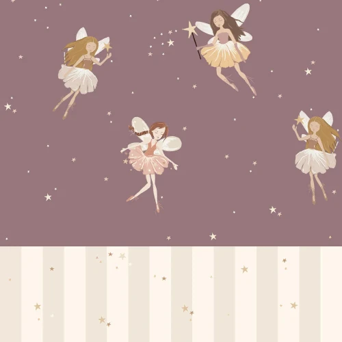 Tapeta Dekornik Fairies Plum and Stripes – wróżki i pasy w odcieniu śliwki