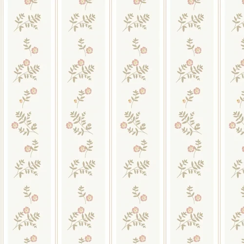 Tapeta Dekornik French Cottage Flowers Beige – beżowe kwiaty i szerokie pasy
