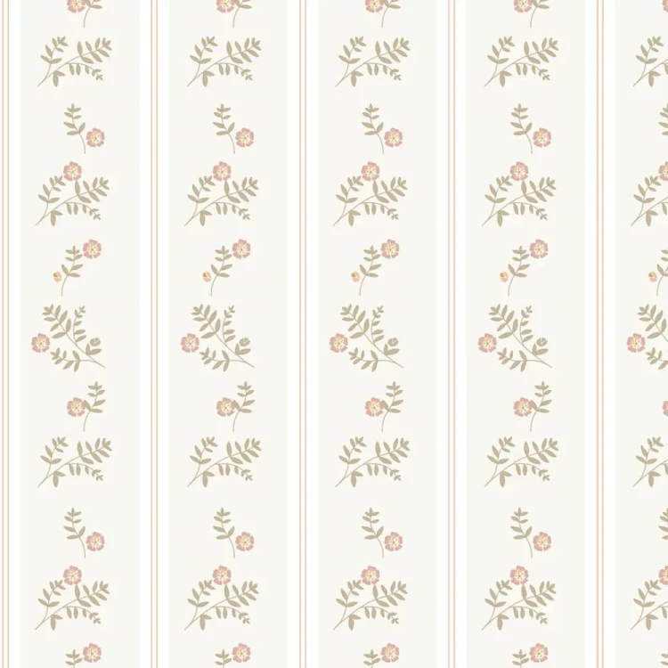 Tapeta Dekornik French Cottage Flowers Beige – beżowe kwiaty i szerokie pasy