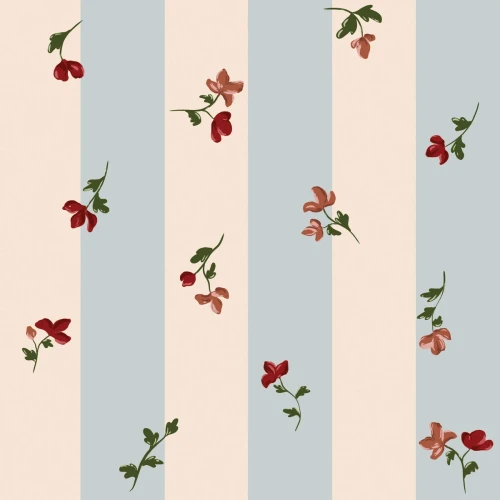 Tapeta Dekornik Paris Flowers Stripes – różowe kwiaty na błękitnych paskach