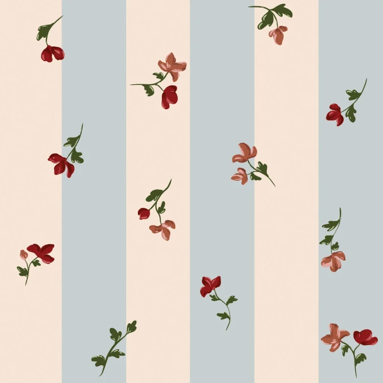 Tapeta Dekornik Paris Flowers Stripes – różowe kwiaty na błękitnych paskach