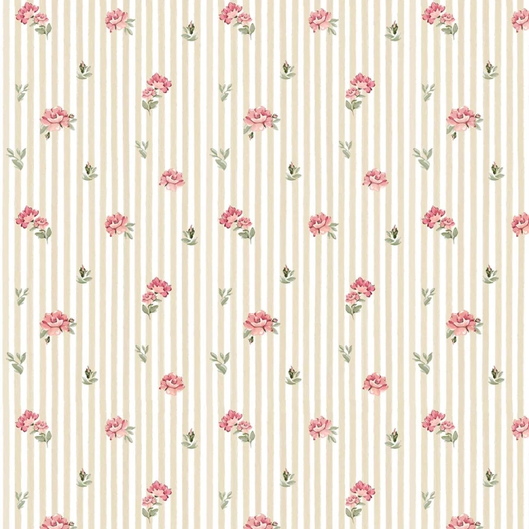 Tapeta Dekornik Pink Roses on Stripes – różowe róże na beżowych paskach