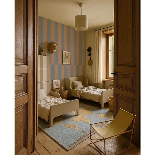 Tapeta Dekornik Stripes Blue Beige Upside Down – błękitno-beżowe pasy z odwróceniem wzoru