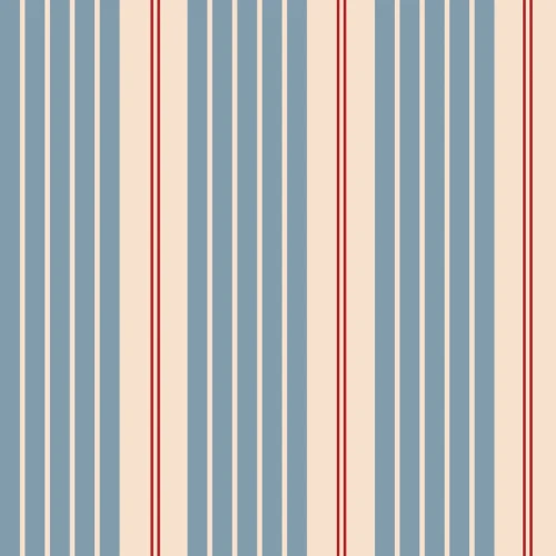 Tapeta Dekornik Stripes Classic Blue – klasyczny wzór niebieskich i czerwonych pasów na beżu