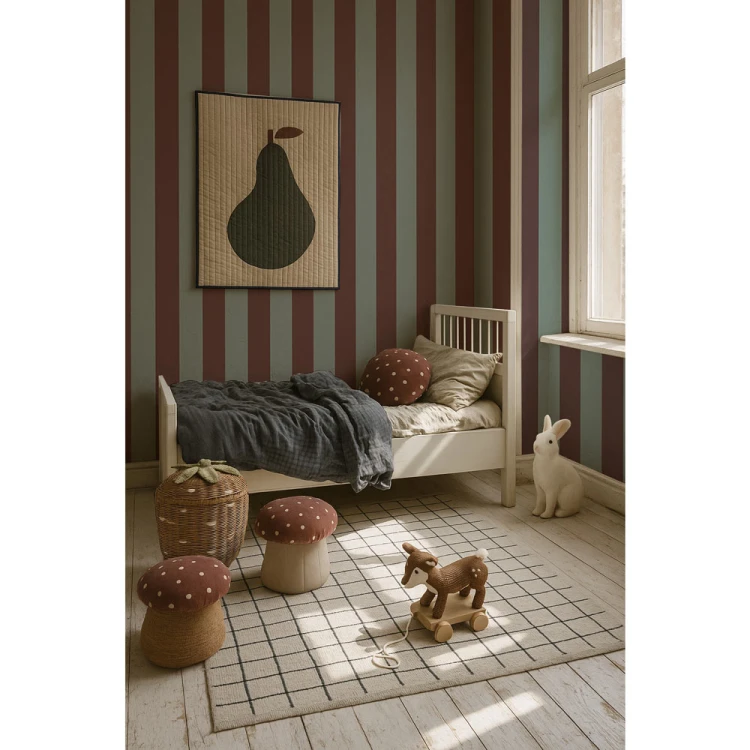 Drugie ujęcie pokoju z tapetą Dekornik Wide Stripes Classy Brown and Mint