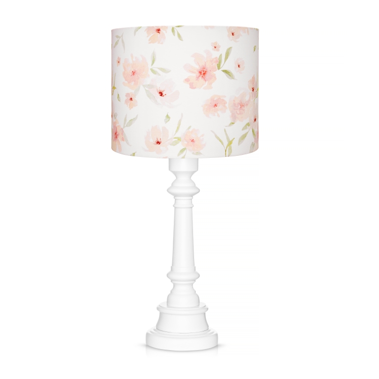 lampa stojąca drewniana biała w kwiatki