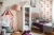 lampa podłogowa drewniana aksamitna różowa w stylu retro