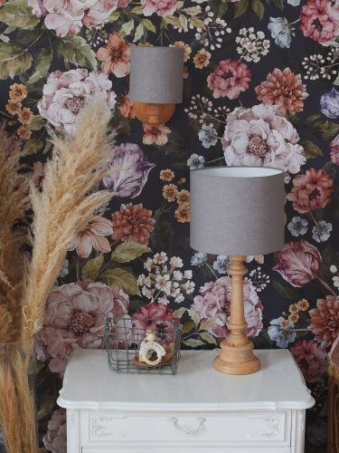 lampka stojąca drewniana liana szara w stylu boho