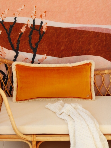 Mustardsoftvelvetbolsterpillowwithfringe_1