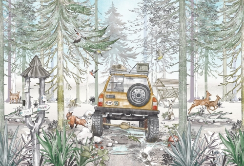 tapeta dla chłopca jeep terenowy samochód w lesie
