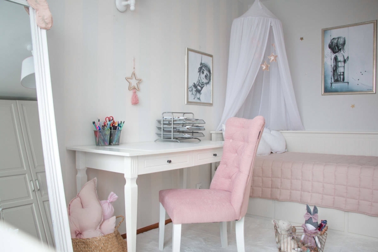 biurko dla dziecka szare Ines Elegant White Bellamy, stylowe biurko do pokoju dziecka, białe biurko dla nastolatki