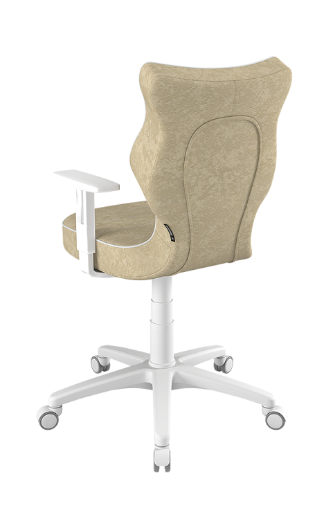 nowoczesne krzesło ergonomiczne z jasnobeżową tapicerką i białą lamówką