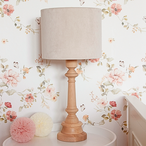 lampa drewniana kremowa aksamitna