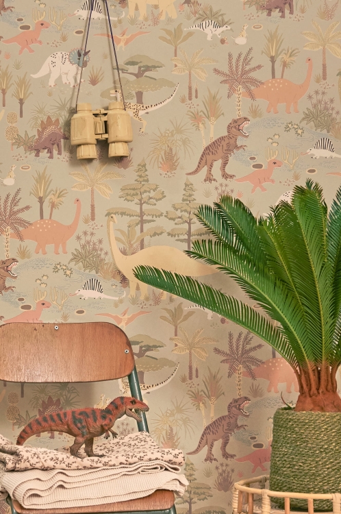 Tapeta Dla Dzieci Delikatna Zieleń Dinozaury