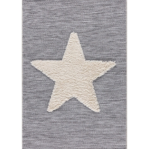 dywan dziecięcy Bright Star 120x170 cm w kolorze szarym z białą puchatą gwiazdą, miękki i antyalergiczny, idealny do pokoju dziecka