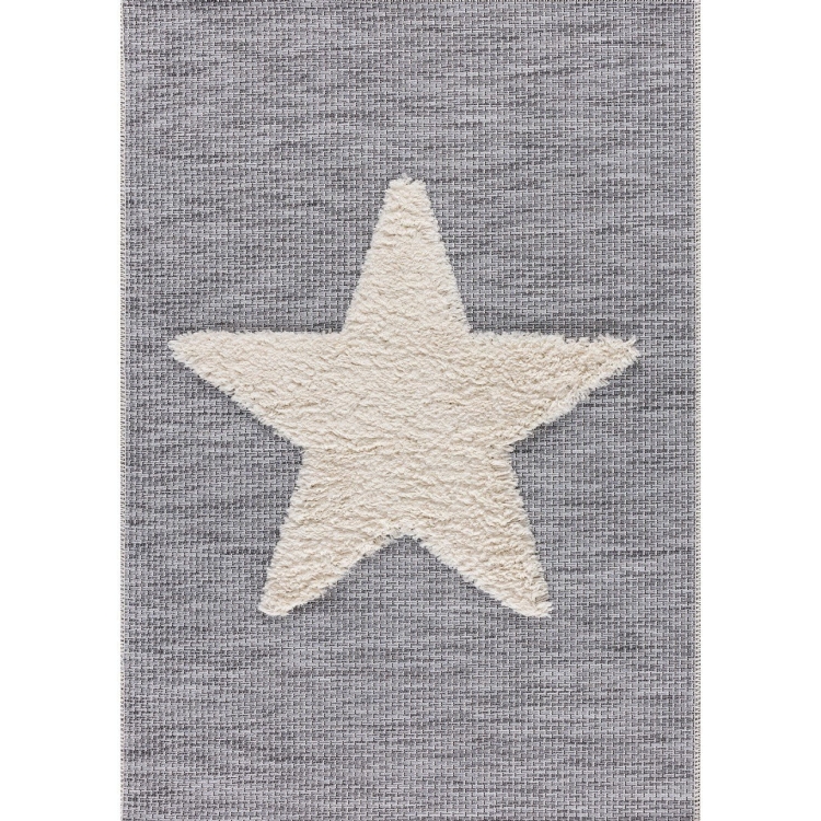 dywan dziecięcy Bright Star 120x170 cm w kolorze szarym z białą puchatą gwiazdą, miękki i antyalergiczny, idealny do pokoju dziecka