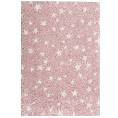 dywan dziecięcy Candy Stars Rose 120x170 cm w kolorze różowym z motywem białych gwiazdek, miękki i puszysty, idealny do pokoju dziewczynki
