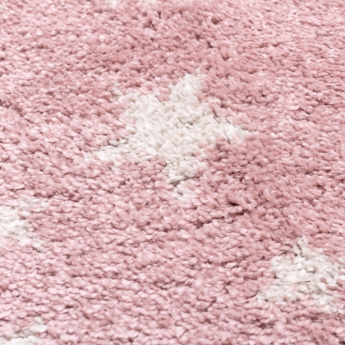 dywan dziecięcy Candy Stars Rose 120x170 cm w kolorze różowym z motywem białych gwiazdek, miękki i puszysty, idealny do pokoju dziewczynki