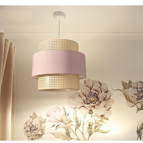 lampa rattanowa różowa lniana