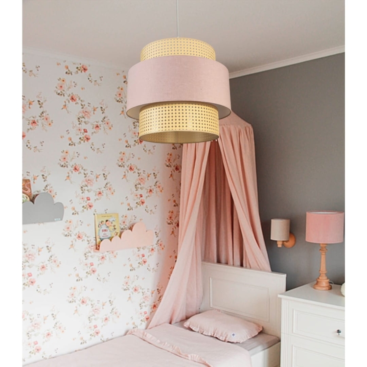 lampa lniana wisząca pudrowy róż