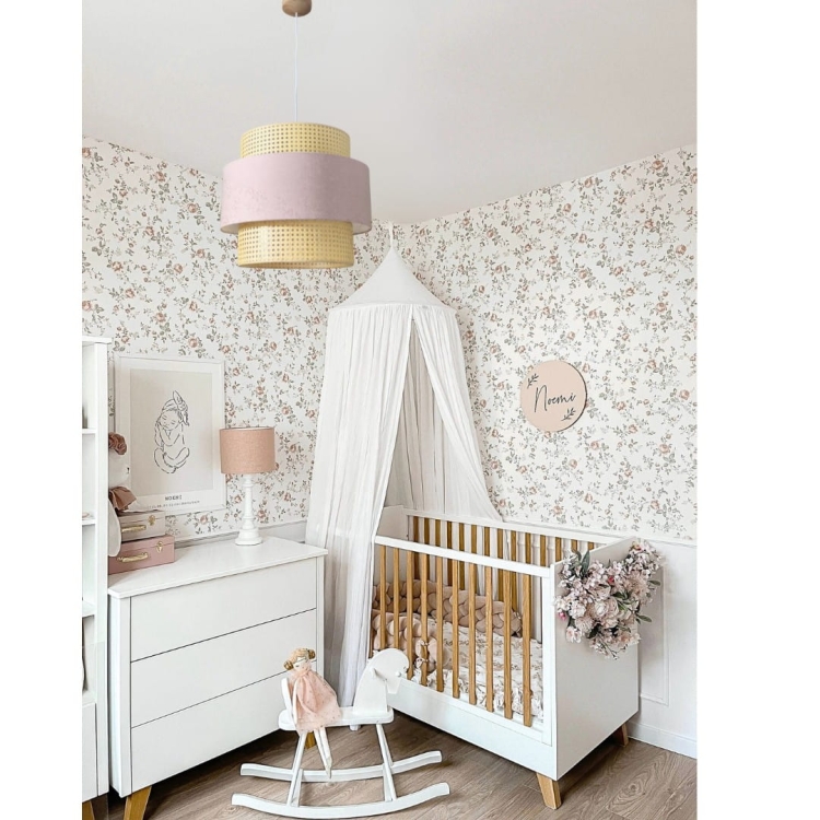 lampa lniana różowa rattanowa