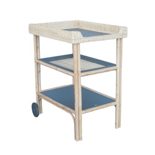 Przewijak wolnostojący rattanowy Silex Oceania, niebieski, mobilny, naturalny rattan, premium.