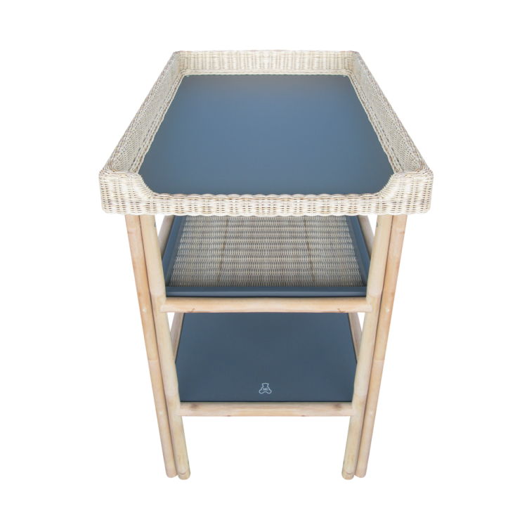 Przewijak wolnostojący rattanowy Silex Oceania, niebieski, mobilny, naturalny rattan, premium.