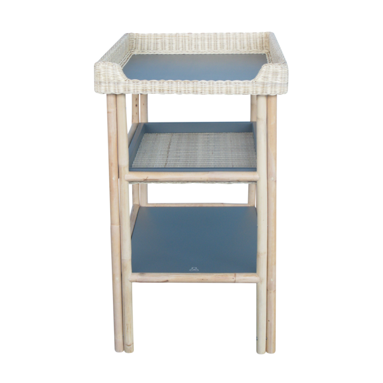 Przewijak wolnostojący rattanowy Silex Oceania, niebieski, mobilny, naturalny rattan, premium.