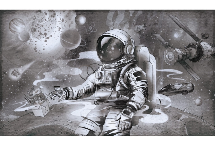 tapeta dziecięca dla chłopca z astronautą kosmos