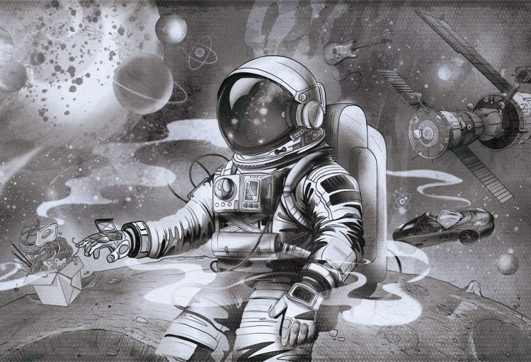 tapeta dziecięca dla chłopca z astronautą kosmos