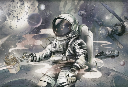 tapeta dziecięca kosmos z astronautą