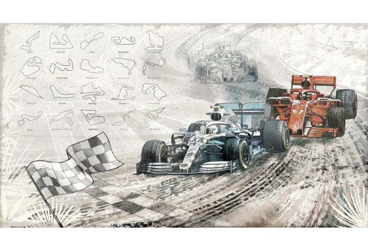 tapeta dla chłopca z samochodem torem wyścigowym formula 1
