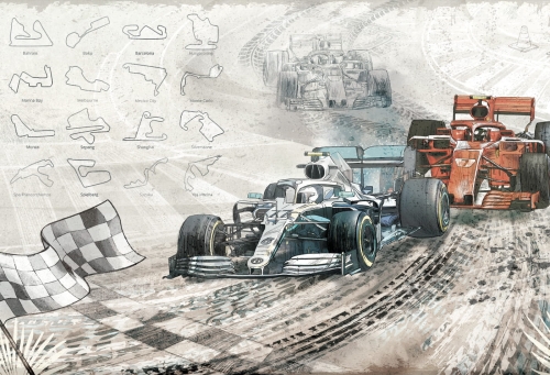 tapeta dla chłopca z samochodem torem wyścigowym formula 1