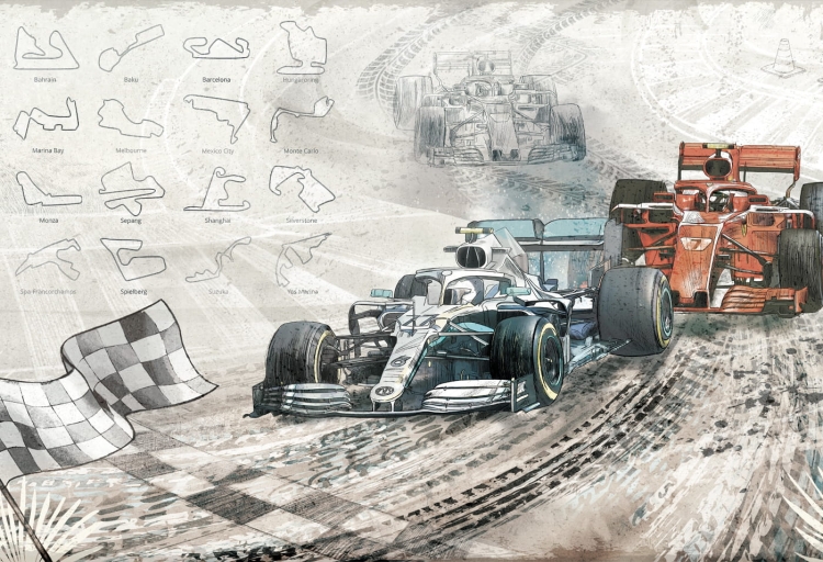 tapeta dla chłopca z samochodem torem wyścigowym formula 1