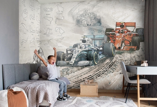 tapeta dla chłopca z samochodem torem wyścigowym formula 1