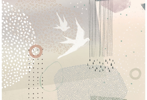 tapeta dla dzieci w kropki ptaki figury geometryczne montessori