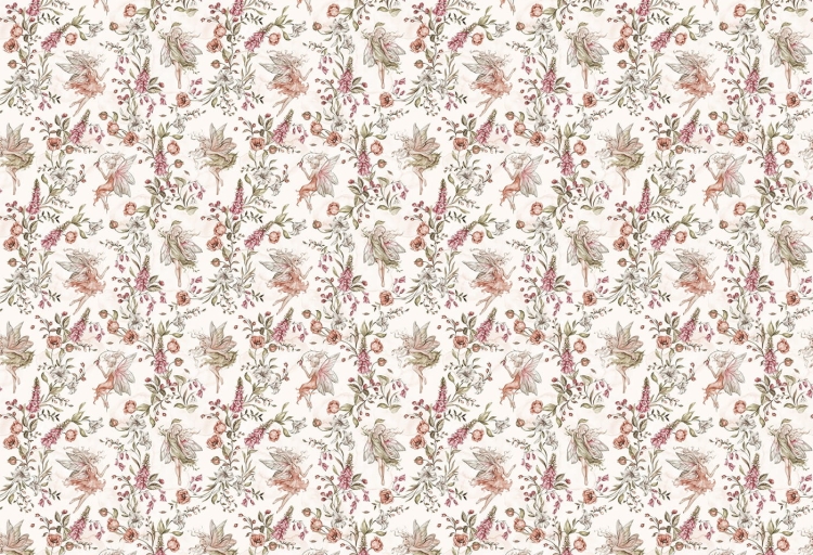 tapeta dla dziewczynki kremowa biała w różowe kwiaty w stylu boho vintage
