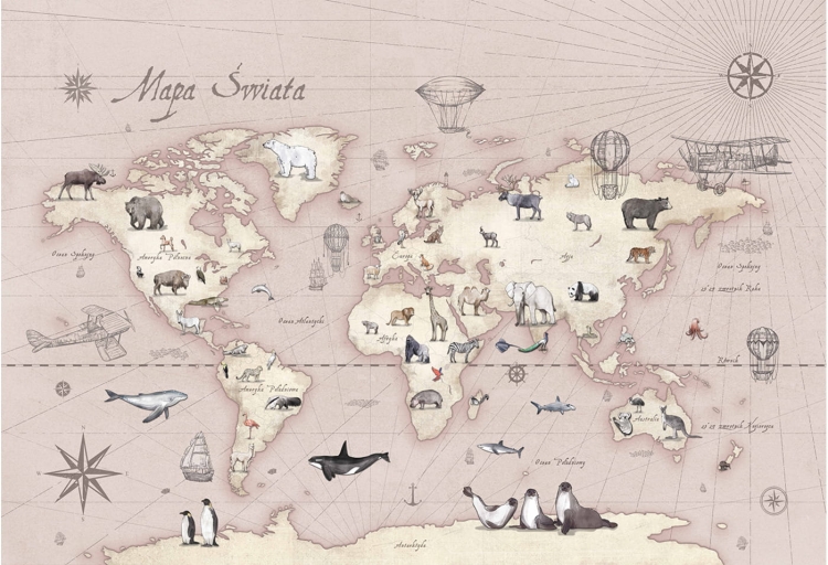 tapeta dla dziewczynki pastelowy róż mapa świata różowa