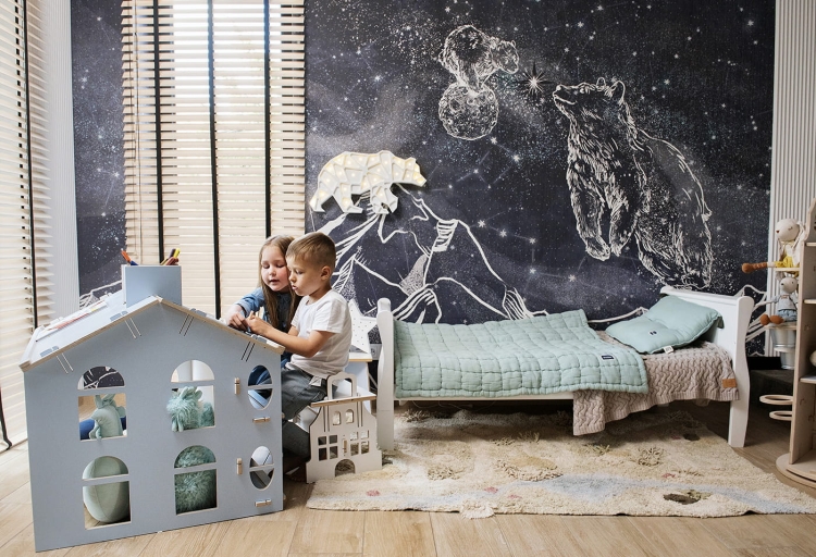 tapeta dla dzieci nocne niebo gwiazdy i misie polarne