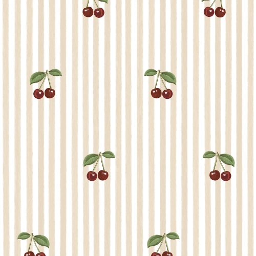 Tapeta dla dziewczynki w paski biało-różowe z wisienkami, ekologiczna, 280x50 cm, delikatny wzór retro, idealna do pokoju dziecka.