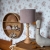 lampa nocna drewniana aksamitna fioletowa marsala