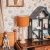 lampa stojąca drewniana lniana musztardowa w stylu boho