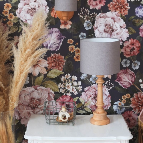 lampa lniana drewniana szara vintage