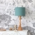 lampa stojąca drewniana lniana miętowa boho
