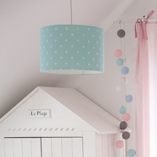 lampa sufitowa dla dzieci miętowa w białe kropki