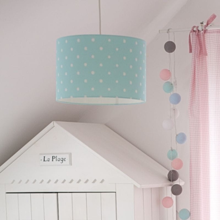 lampa sufitowa dla dzieci miętowa w białe kropki