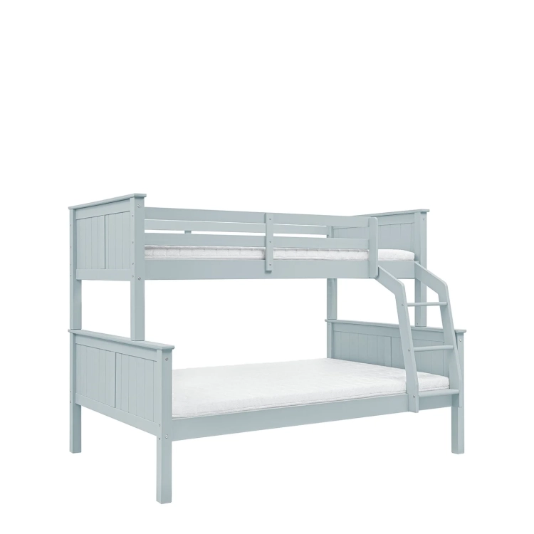 błękitne duże podwójne łóżko piętrowe 120 cm w stylu skandynawskim